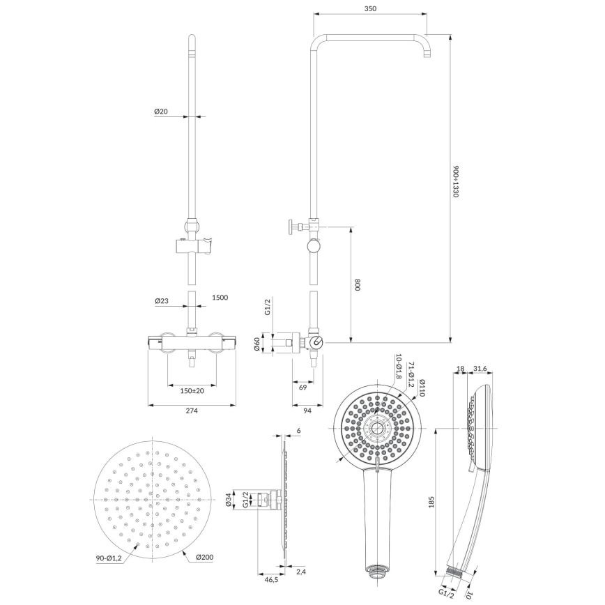 OMNIRES Y1244X/6CR - Σετ μπάνιου με θερμοστατική μπαταρία Y γυαλιστερό χρώμιο