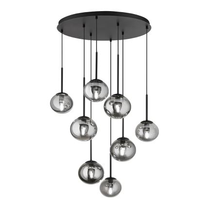 Ondaluce - Φωτιστικό οροφής με καλώδιο JEWEL 8xE14/10W/230V διάμ. 70 cm μαύρο/καπνιστό μαύρο