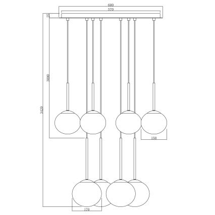 Ondaluce - Φωτιστικό οροφής με καλώδιο JEWEL 8xE14/10W/230V διάμ. 70 cm μαύρο/καπνιστό μαύρο
