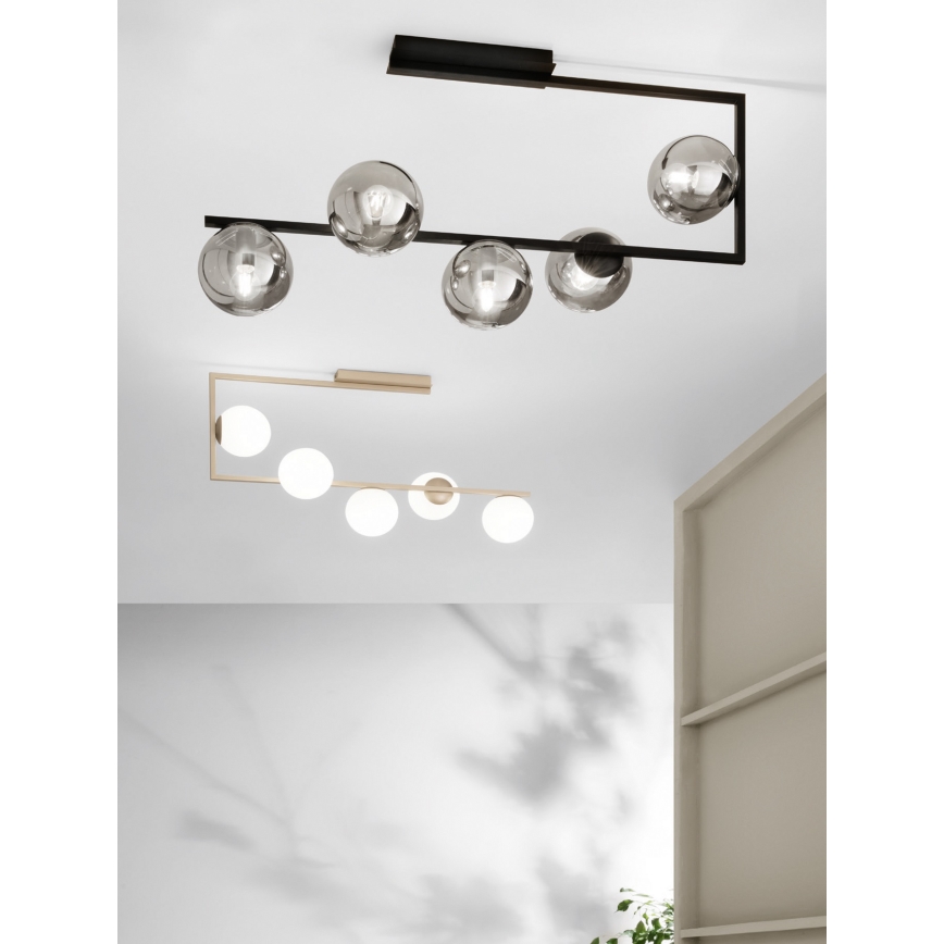 Ondaluce - Φωτιστικό οροφής με ράβδο MONILE 5xE14/10W/230V μαύρο/καπνιστό μαύρο