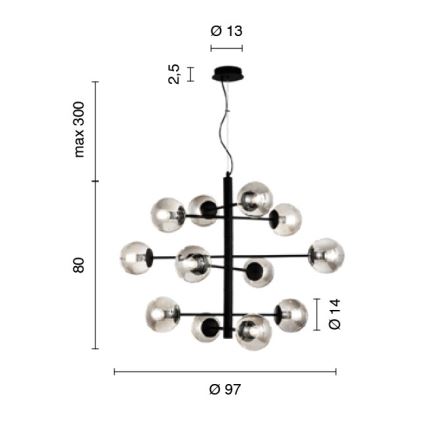 Ondaluce - Κρεμαστό φωτιστικό σε καλώδιο ELISEO 12xE14/10W/230V Ø 97 cm χρυσό/καπνιστό μπεζ