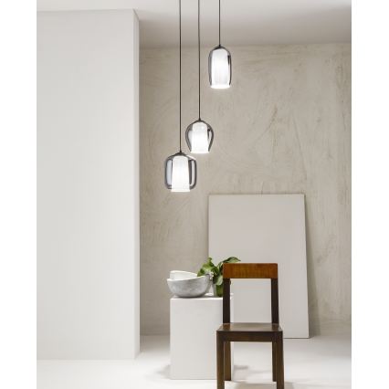 Ondaluce - Κρεμαστό φωτιστικό με καλώδιο BONNIE 1xE27/15W/230V Ø 15,5 cm μαύρο/καπνιστό μαύρο