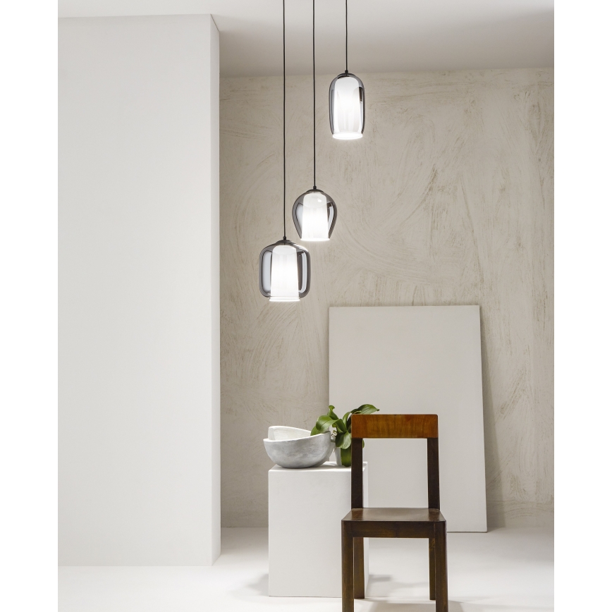 Ondaluce - Κρεμαστό φωτιστικό με καλώδιο BONNIE 1xE27/15W/230V Ø 15,5 cm μαύρο/καπνιστό μαύρο