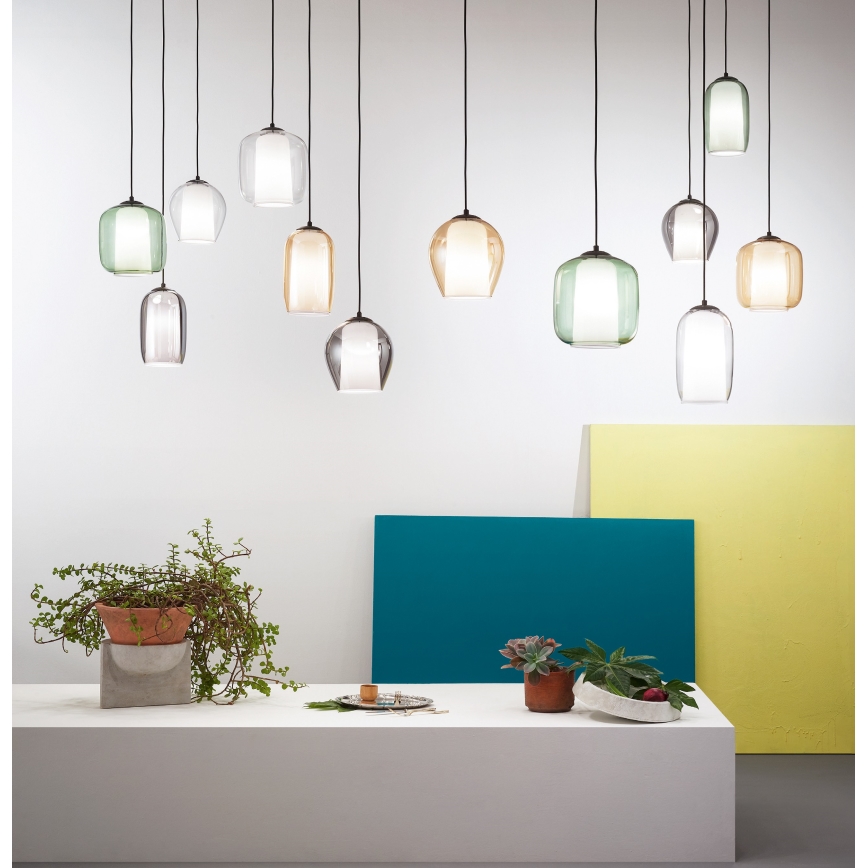 Ondaluce - Κρεμαστό φωτιστικό με καλώδιο BONNIE 1xE27/15W/230V, διάμετρος 15,5 cm, μαύρο/καπνιστό μπεζ