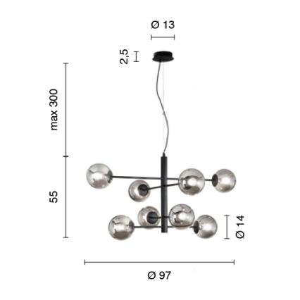Ondaluce - Κρεμαστό φωτιστικό με καλώδιο ELISEO 8xE14/10W/230V διάμ. 97 cm χρυσό/καπνιστό μπεζ