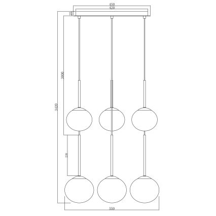 Ondaluce - Κρεμαστό φωτιστικό με καλώδιο JEWEL 6xE14/10W/230V διάμ. 55 εκ. καπνιστό μαύρο