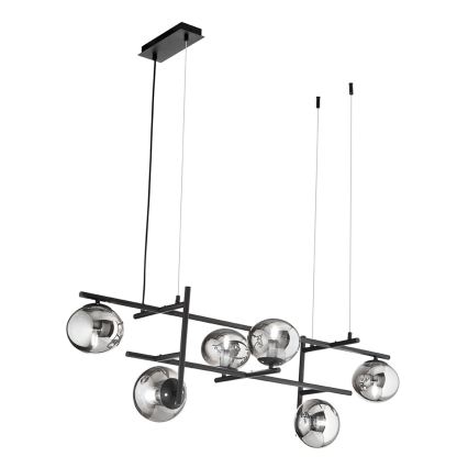 Ondaluce - Κρεμαστό φωτιστικό με καλώδιο JEWEL, 6xE14/10W/230V, μαύρο/καπνιστό μαύρο