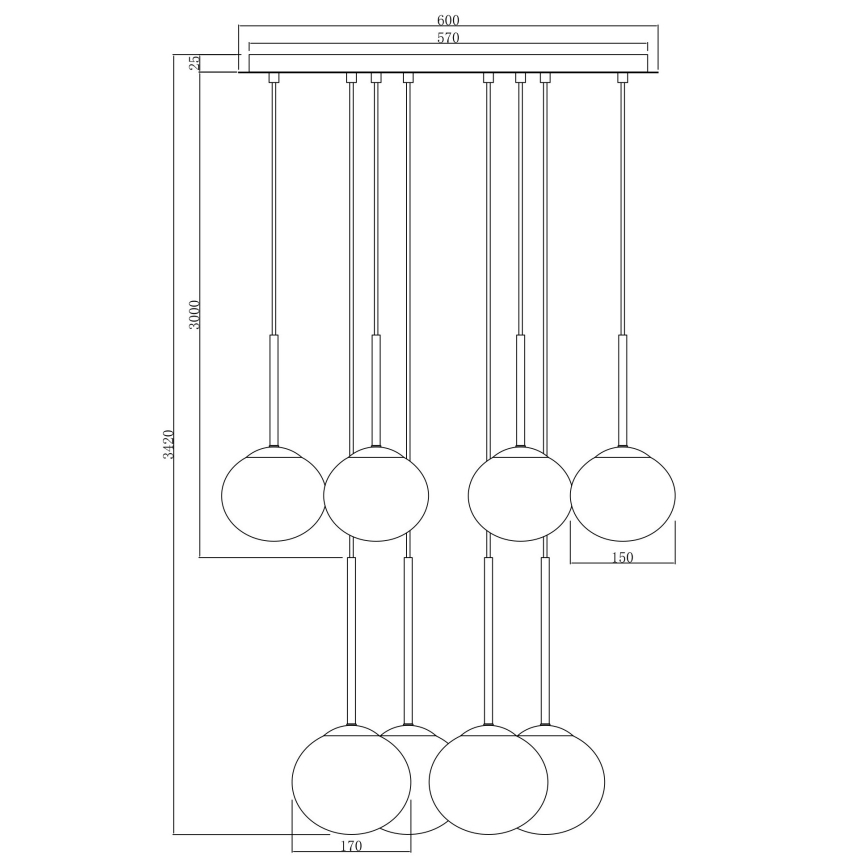 Ondaluce - Κρεμαστό φωτιστικό με καλώδιο JEWEL 8xE14/10W/230V Ø 70 εκ., καπνιστό μαύρο