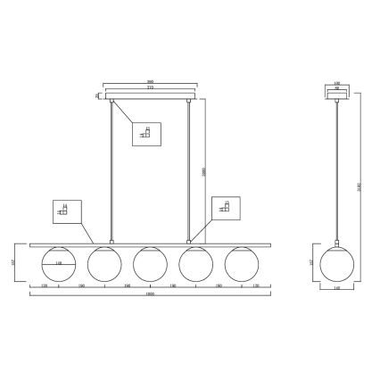 Ondaluce - Κρεμαστό φωτιστικό με καλώδιο MONILE 5xE14/10W/230V σε χρυσό/λευκό