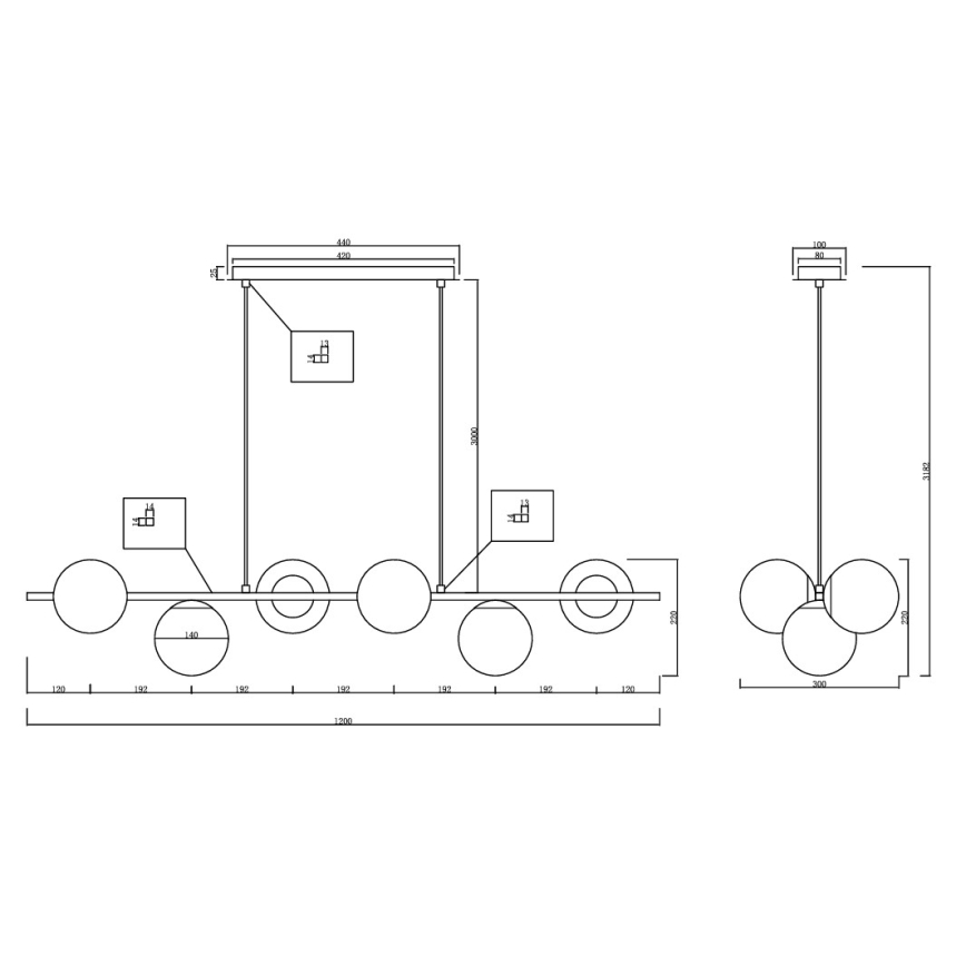 Ondaluce - Κρεμαστό φωτιστικό με καλώδιο MONILE 6xE14/10W/230V μαύρο/καπνιστό μαύρο