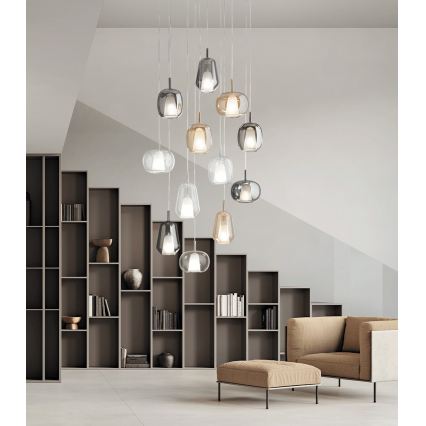 Ondaluce - Κρεμαστό φωτιστικό με καλώδιο THELMA 1xE27/15W/230V καπνιστό μπεζ