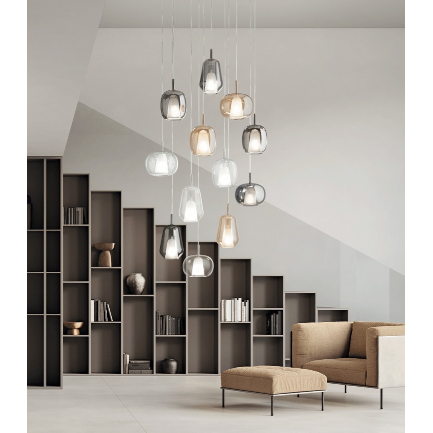 Ondaluce - Κρεμαστό φωτιστικό με καλώδιο THELMA 1xE27/15W/230V καπνιστό μπεζ