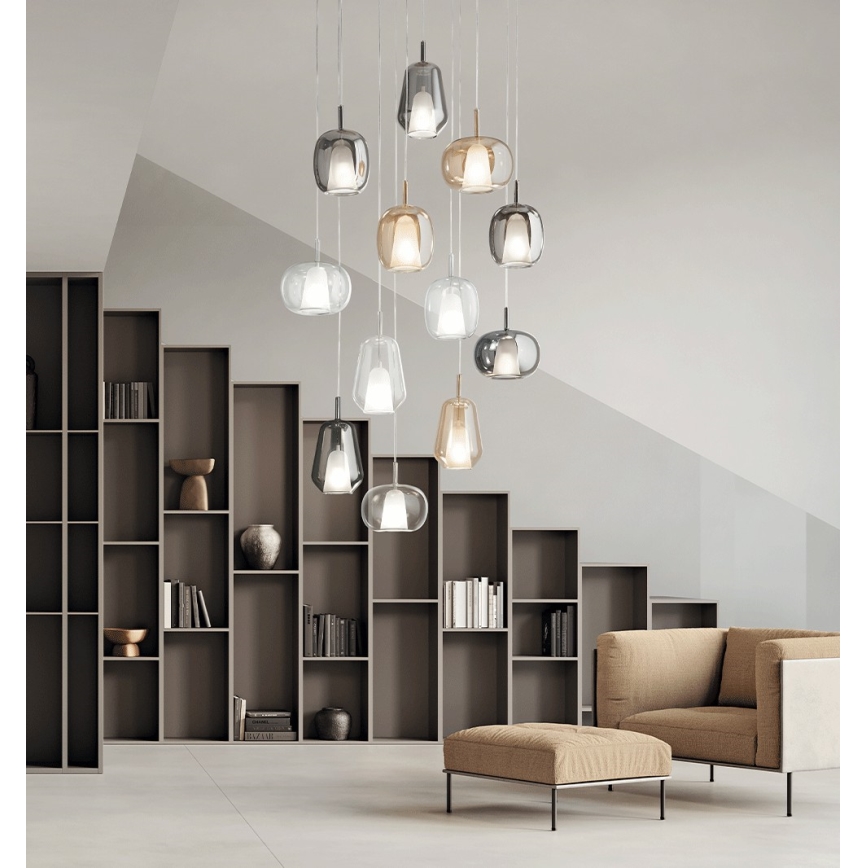 Ondaluce - Κρεμαστό φωτιστικό με καλώδιο THELMA 1xE27/15W/230V Ø 19,5 cm χρυσό/καπνιστό μπεζ