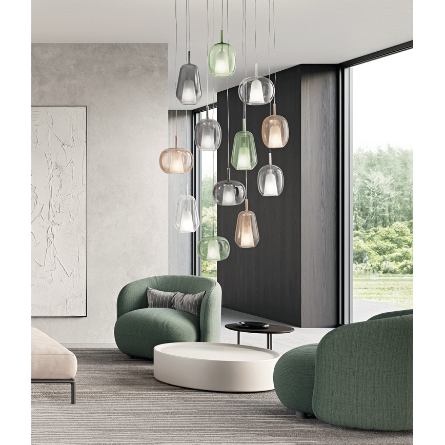Ondaluce - Κρεμαστό φωτιστικό με καλώδιο THELMA 1xE27/15W/230V Ø 19,5 cm χρυσό/διάφανο