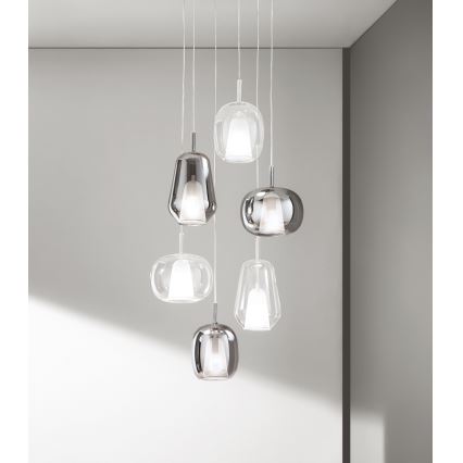 Ondaluce - Κρεμαστό φωτιστικό με καλώδιο THELMA 1xE27/15W/230V Ø 19,5 cm χρυσό/διάφανο