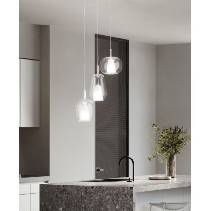 Ondaluce - Κρεμαστό φωτιστικό με καλώδιο THELMA 1xE27/15W/230V Ø 19,5 cm χρυσό/διάφανο