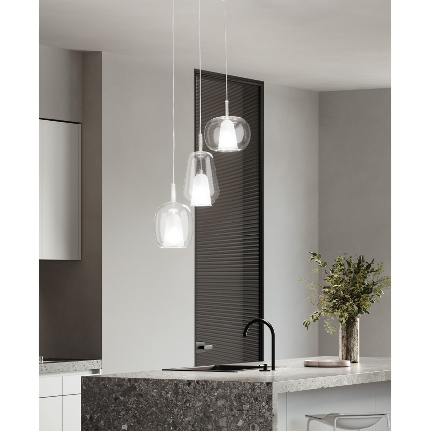 Ondaluce - Κρεμαστό φωτιστικό με καλώδιο THELMA 1xE27/15W/230V Ø 19,5 cm χρυσό/διάφανο