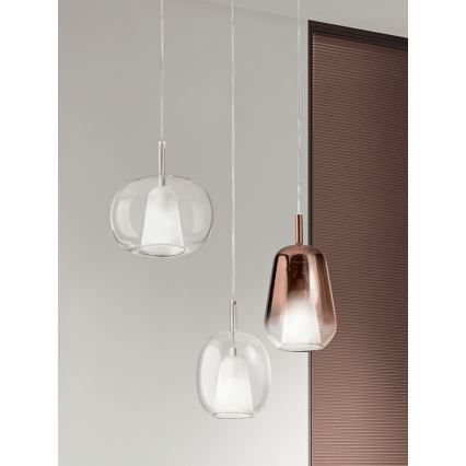 Ondaluce - Κρεμαστό φωτιστικό με καλώδιο THELMA 1xE27/15W/230V Ø 19,5 cm χρυσό/διάφανο