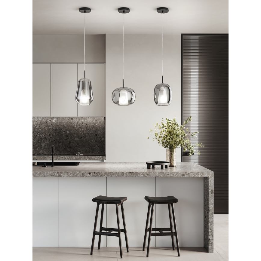 Ondaluce - Κρεμαστό φωτιστικό με καλώδιο THELMA 1xE27/15W/230V Ø 19 cm μαύρο/καπνιστό γκρι