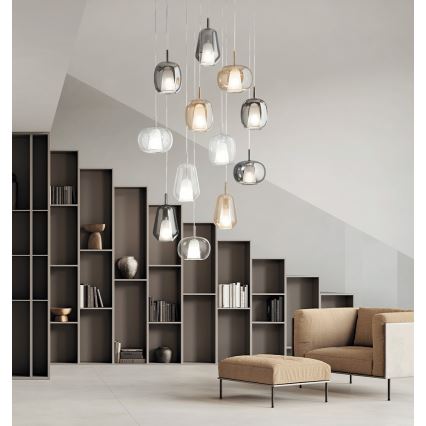 Ondaluce - Κρεμαστό φωτιστικό με καλώδιο THELMA 1xE27/15W/230V Ø 19 cm μαύρο/καπνιστό γκρι