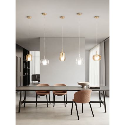 Ondaluce - Κρεμαστό φωτιστικό με καλώδιο THELMA 1xE27/15W/230V Ø 19 cm χρυσό/καπνιστό μπεζ