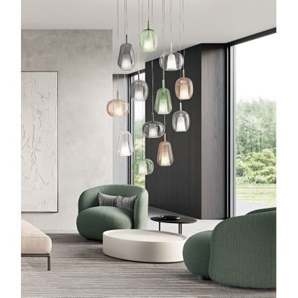 Ondaluce - Κρεμαστό φωτιστικό με καλώδιο THELMA 1xE27/15W/230V Ø 19 cm χρυσό/διάφανο