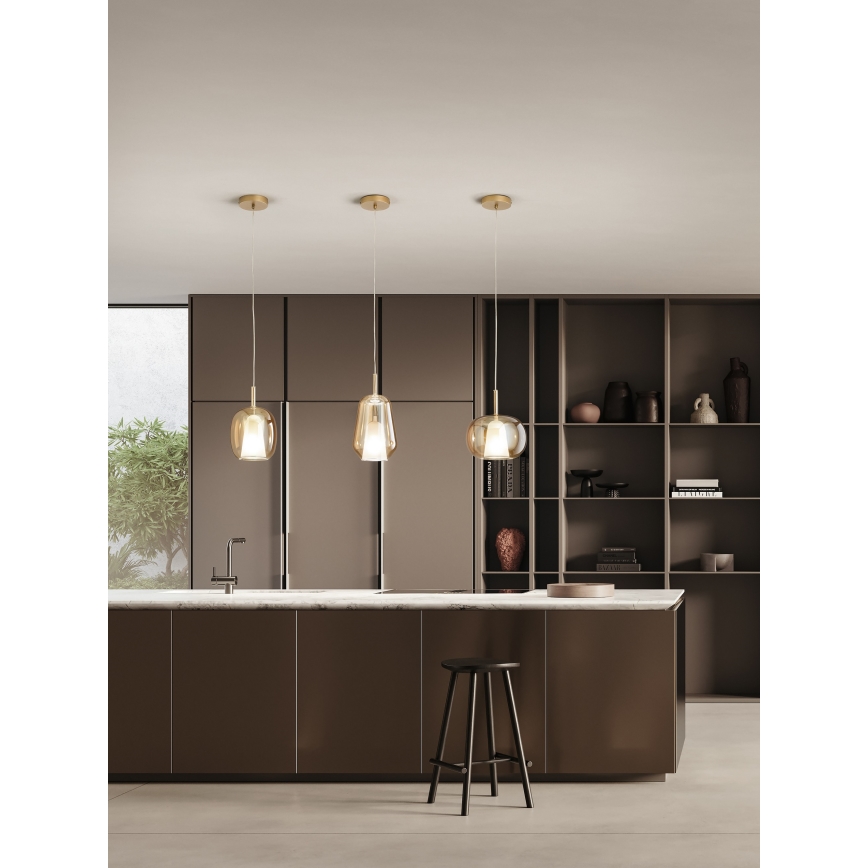 Ondaluce - Κρεμαστό φωτιστικό με καλώδιο THELMA 1xE27/15W/230V Ø 25 εκ. χρυσό/καπνιστό μπεζ