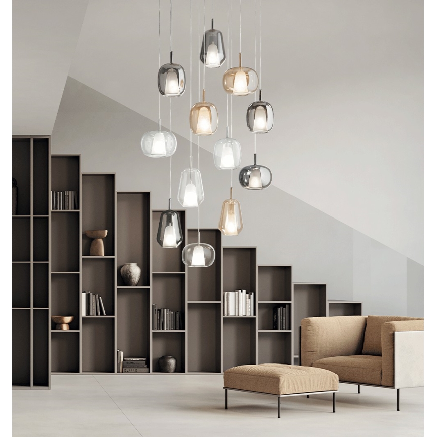 Ondaluce - Κρεμαστό φωτιστικό με καλώδιο THELMA 1xE27/15W/230V Ø 25 εκ. χρυσό/καπνιστό μπεζ