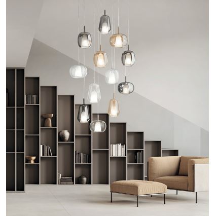 Ondaluce - Κρεμαστό φωτιστικό με καλώδιο THELMA 1xE27/15W/230V διάμ. 19,5 εκ. μαύρο/καπνιστό γκρι