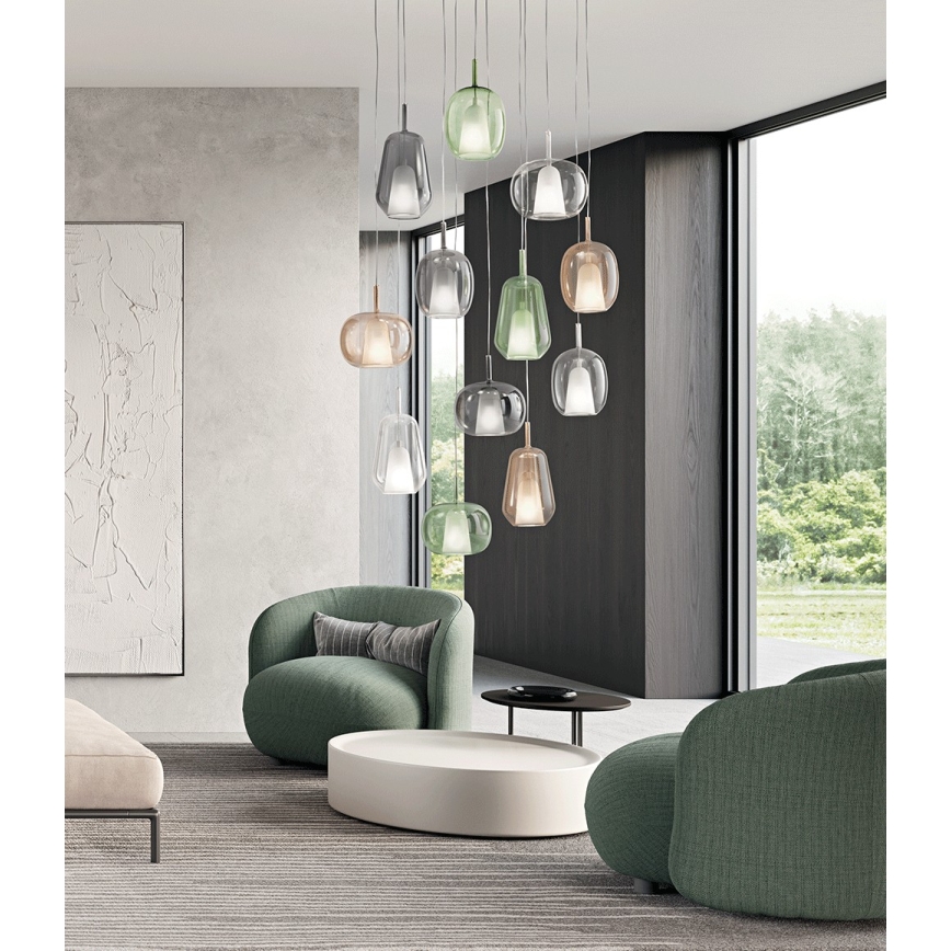 Ondaluce - Κρεμαστό φωτιστικό με καλώδιο THELMA 1xE27/15W/230V διάμ. 19,5 εκ. μαύρο/καπνιστό γκρι