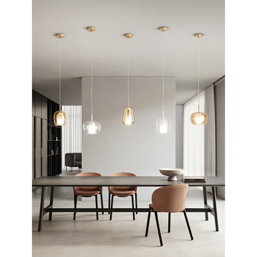 Ondaluce - Κρεμαστό φωτιστικό με καλώδιο THELMA 1xE27/15W/230V διάμ. 25 εκ. χρυσό/διάφανο