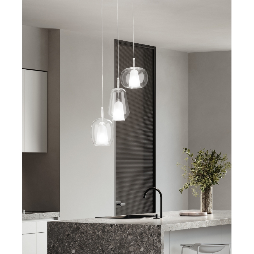 Ondaluce - Κρεμαστό φωτιστικό με καλώδιο THELMA 1xE27/15W/230V διάμ. 25 εκ. χρυσό/διάφανο