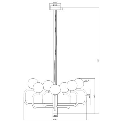 Ondaluce - Κρεμαστός πολυέλαιος σε καλώδιο JEPPY 8xG9/7W/230V διάμ. 78,5 εκ. σε χρυσό/λευκό