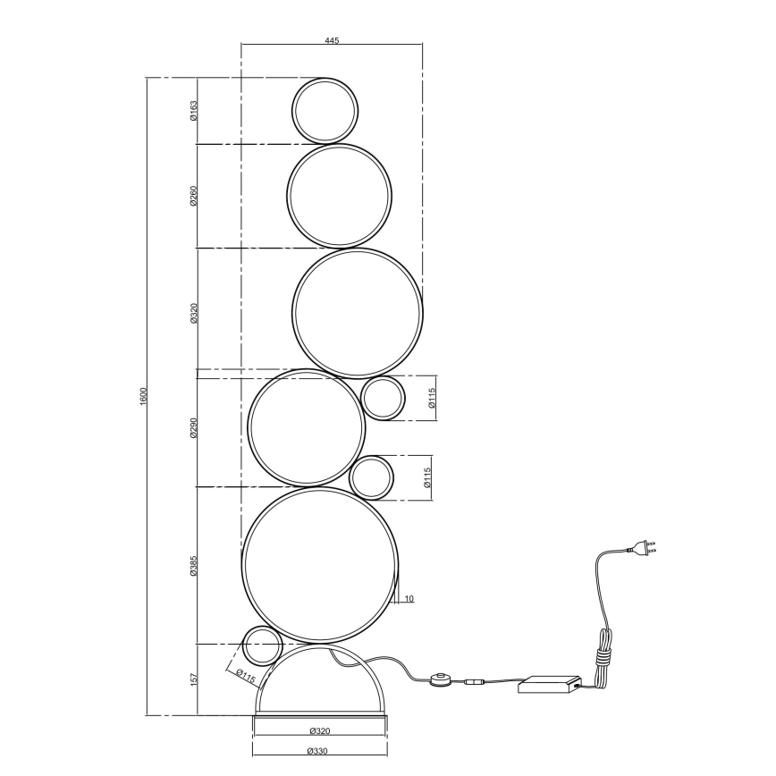 Ondaluce - Ρυθμιζόμενο LED φωτιστικό δαπέδου POIS LED/52W/230V 160 cm χρυσό