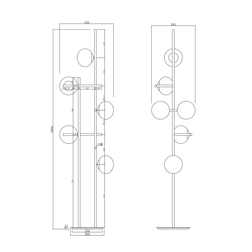 Ondaluce - Επιδαπέδιο φωτιστικό JEWEL 6xE14/10W/230V 166 εκ. μαύρο/καπνιστό μαύρο