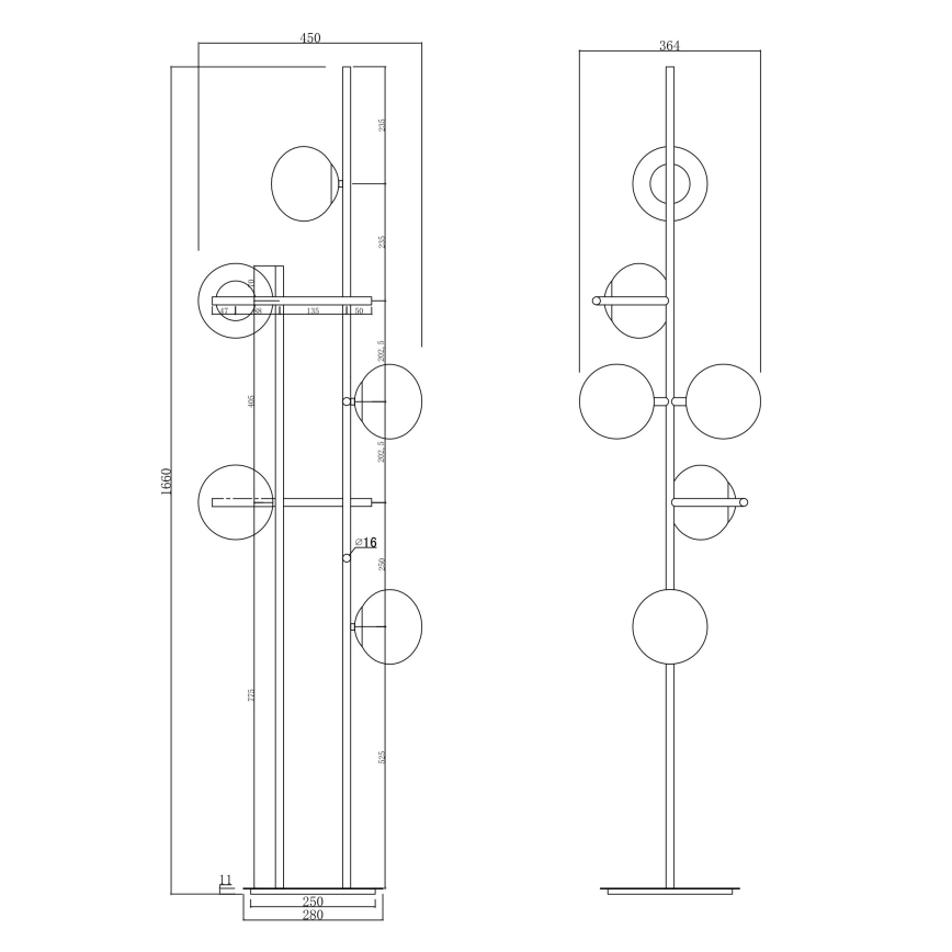 Ondaluce - Επιδαπέδιο φωτιστικό JEWEL 6xE14/10W/230V 166 εκ. χρυσό/λευκό