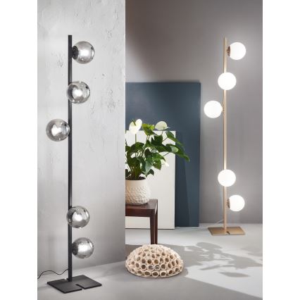 Ondaluce - Επιδαπέδιο φωτιστικό MONILE 5xE14/10W/230V 170 cm μαύρο/καπνιστό μαύρο