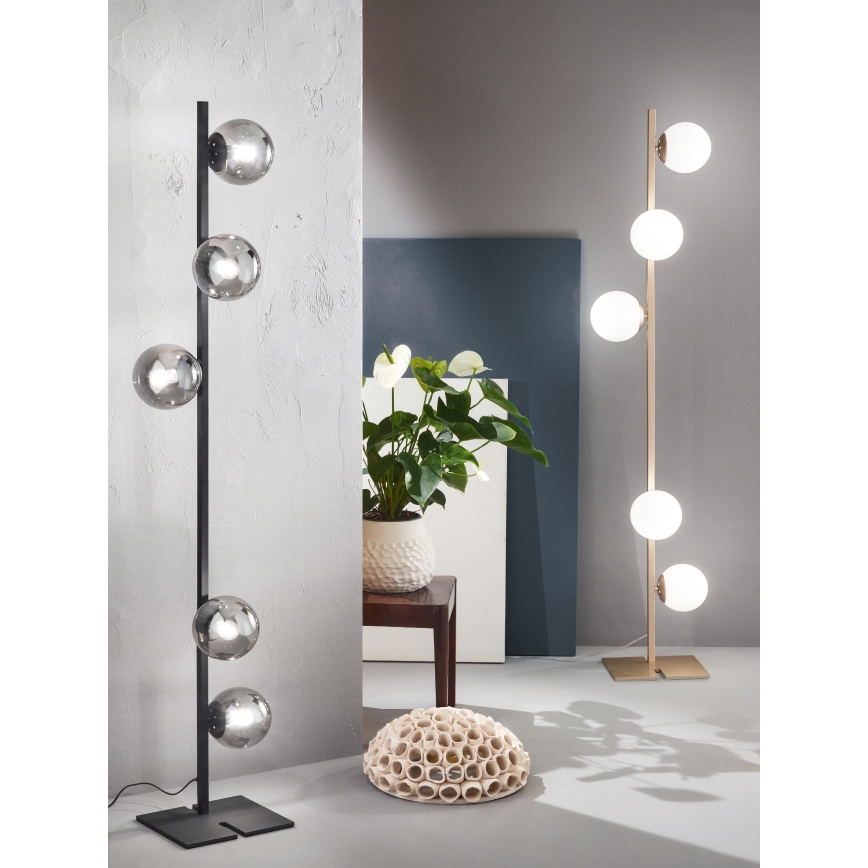 Ondaluce - Επιδαπέδιο φωτιστικό MONILE 5xE14/10W/230V 170 cm μαύρο/καπνιστό μαύρο