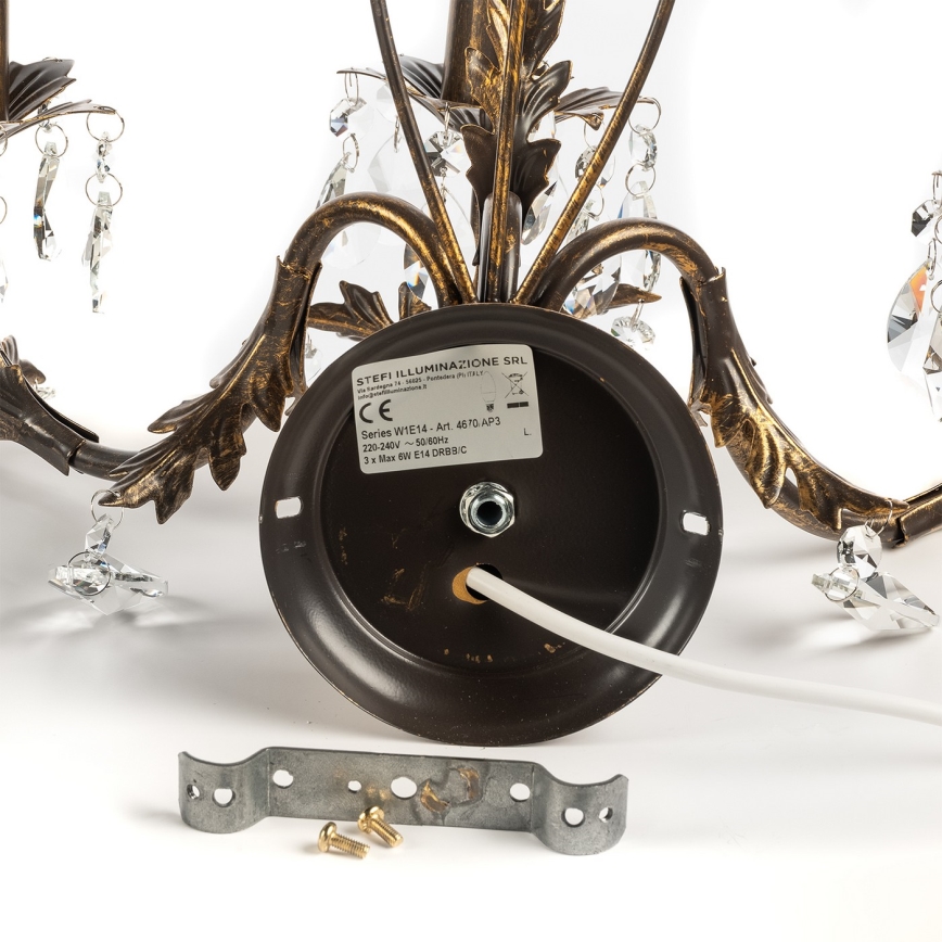 ONLI - Φωτιστικό τοίχου TERESA 3xE14/6W/230V μπρονζέ