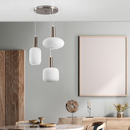 ONLI - Κρεμαστό φωτιστικό σε καλώδιο DOROTY 3xE27/15W/230V λευκό/γυαλιστερό χρώμιο