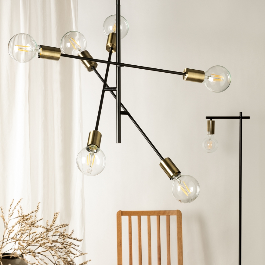 ONLI - Κρεμαστό φωτιστικό οροφής CROSS 6xE27/22W/230V μαύρο/ορείχαλκος