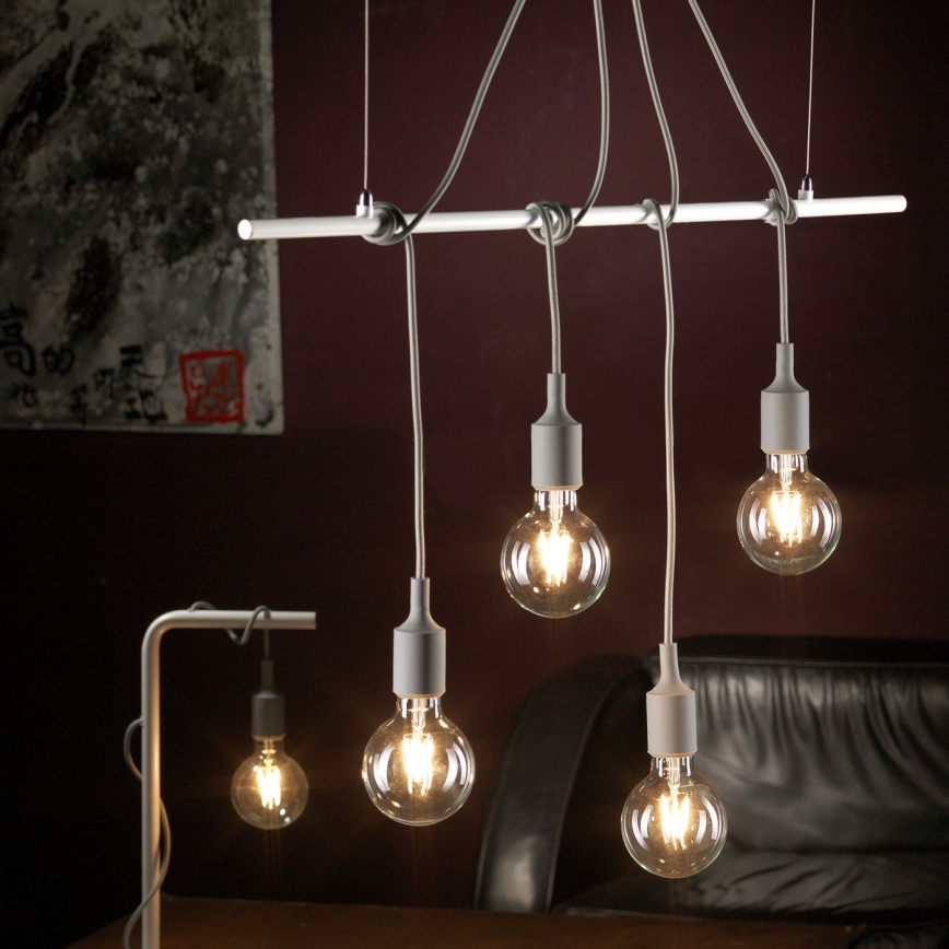 ONLI - Κρεμαστό φωτιστικό οροφής WIRE 4xE27/15W/230V γκρι/λευκό
