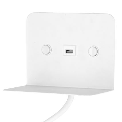ONLI - LED Εύκαμπτο μικρό φωτιστικό με ράφι και USB φόρτιση PLAK LED/1W/230V λευκό