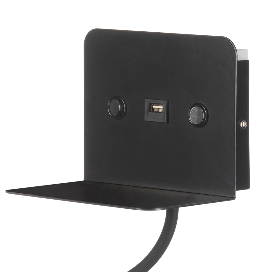ONLI - LED Εύκαμπτο μικρό φωτιστικό με ράφι και USB φόρτιση PLAK LED/1W/230V μαύρο