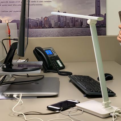 ONLI - LED Dimmable επιτραπέζιο φωτιστικό αφής με USB portem DESKI LED/7W/230V 4000K λευκό