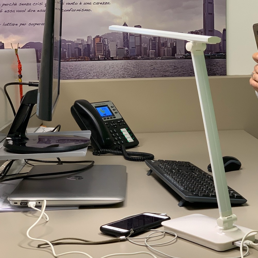 ONLI - LED Dimmable επιτραπέζιο φωτιστικό αφής με USB portem DESKI LED/7W/230V 4000K λευκό