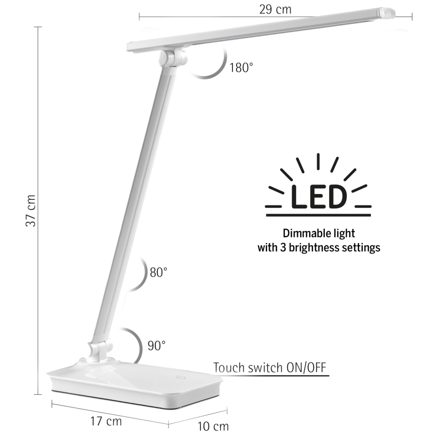 ONLI - LED Dimmable επιτραπέζιο φωτιστικό αφής με USB portem DESKI LED/7W/230V 4000K λευκό