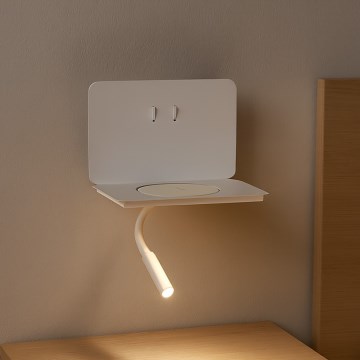 ONLI - ευλύγιστο επιτραπέζιο LED φωτιστικό με ράφι και ασύρματη φόρτιση QI WIK LED/6,5W/230V + LED/3W λευκό