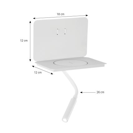 ONLI - Εύκαμπτο φωτιστικό LED με ράφι WIK LED/6,5W/230V + LED/3W λευκό
