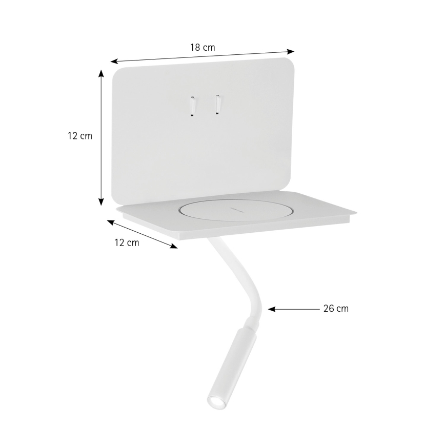 ONLI - Εύκαμπτο φωτιστικό LED με ράφι WIK LED/6,5W/230V + LED/3W λευκό